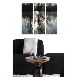 Snabb leverans Canvastavla i trä 3-delar 50x70 cm - Reflektion av träd i stilla vatten - Inredning & dekor