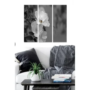 Canvastavla i trä 3-delar 50x70 cm - Svartvit bild av en ros med en bi som sitter på blomman - Inredning & dekor Begränsat erbjudande