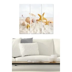 Canvastavla i trä 3-delar 50x70 cm - Strandmotiv med snäckor och sjöstjärnor - Inredning & dekor Trygg betalning