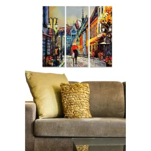 Begränsat erbjudande Canvastavla i trä 3-delar 50x70 cm - Vacker stadsgata med en person som bär ett rött paraply - Inredning & dekor