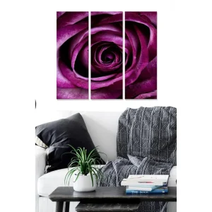 Begränsat erbjudande Canvastavla i trä 3-delar 50x70 cm - Djup lila ros i närbild - Inredning & dekor