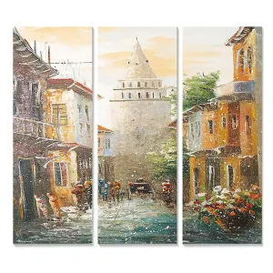 Canvastavla i trä 3-delar 50x70 cm - Gammal stad med historiska byggnader och en tornliknande struktur i centrum - Inredning & dekor Kampanj