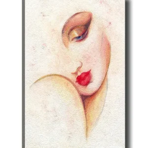 Sista chansen Canvastavla 70x100 cm - Stiliserad kvinnoansikte med framträdande läppar och ögon - Inredning & dekor