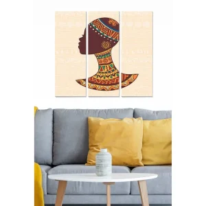Canvastavla i trä 3-delar 50x70 cm - Silhuett av en kvinna med traditionella mönster och färger - Inredning & dekor Nedsatt pris