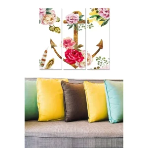 risnedsättning Canvastavla i trä 3-delar 50x70 cm - Blommig ankare med färgglada blommor och gröna blad - Inredning & dekor