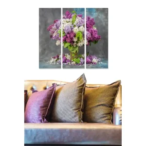 Canvastavla i trä 3-delar 50x70 cm - Färgrik bukett av syrenblommor - Inredning & dekor Billig
