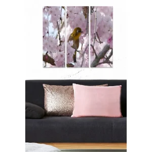 Canvastavla i trä 3-delar 50x70 cm - Fågel bland blommande körsbärsträd - Inredning & dekor Beställ nu