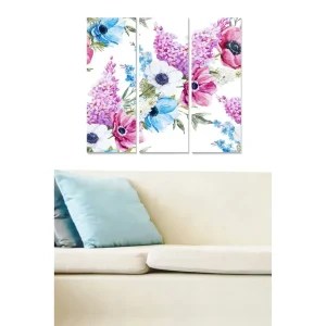 Begränsad tid Canvastavla i trä 3-delar 50x70 cm - Färgrik bukett av blommor i pastelltoner - Inredning & dekor