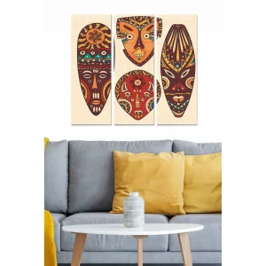 Canvastavla i trä 3-delar 50x70 cm - Abstrakta ansikten i färgglada masker - Inredning & dekor Köp online