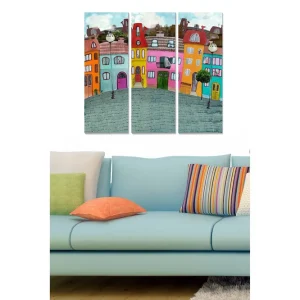Canvastavla i trä 3-delar 50x70 cm - Färgglada hus i en stadsmiljö - Inredning & dekor Begränsad tid