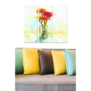 Canvastavla i trä 3-delar 50x70 cm - Färgrik bukett av blommor i en glasvas - Inredning & dekor Fynd