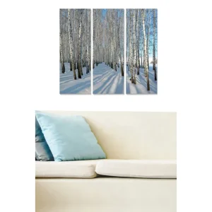 Canvastavla i trä 3-delar 50x70 cm - Vinterlandskap med björkar i snöklädd miljö - Inredning & dekor Nedsatt pris