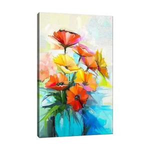 Canvastavla 70x100 cm - Färgglad bukett med blommor i olika nyanser av orange och gult - Inredning & dekor Köp nu