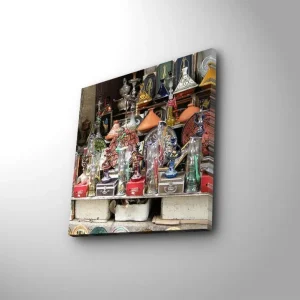 Trygg betalning Canvastavla 45x45 cm - Färgglada hantverk och dekorativa föremål i en marknadsställning - Inredning & dekor