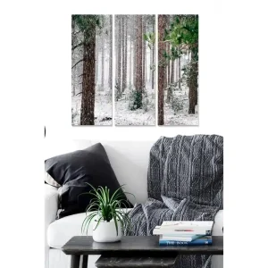 Canvastavla i trä 3-delar 50x70 cm - Snöklädd skog med höga träd - Inredning & dekor Kampanjpris