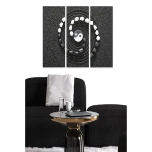 Canvastavla i trä 3-delar 50x70 cm - Yin och Yang-symbol i spiralform med stenar på svart bakgrund - Inredning & dekor Utförsäljning
