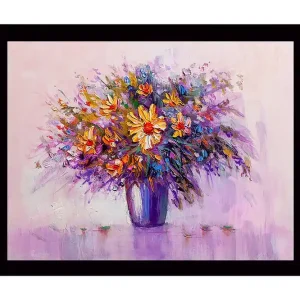 Sänkt pris Inramad Canvastavla i trä - 41x56 cm - Färgrik bukett av blommor i en vas - Inredning & dekor