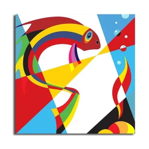 Sänkt pris Canvastavla 45x45 cm - Färgglad fisk i abstrakt stil - Inredning & dekor