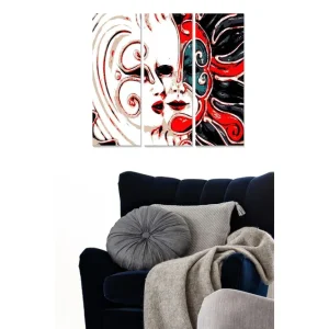 Canvastavla i trä 3-delar 50x70 cm - Masker med en dramatisk och färgstark design - Inredning & dekor Säker betalning