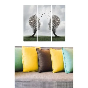 Canvastavla i trä 3-delar 50x70 cm - Silhuetter av ansikten formade av träd med fåglar som flyger mellan dem - Inredning & dekor Kundfavorit