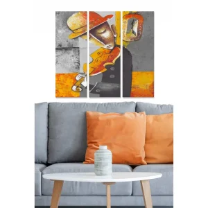 Canvastavla i trä 3-delar 50x70 cm - Musiker som spelar fiol med en färgglad hatt - Inredning & dekor Sänkt pris