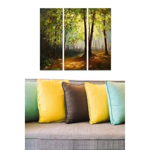 Canvastavla i trä 3-delar 50x70 cm - Lummig skog med solstrålar som sipprar genom träden - Inredning & dekor Endast denna vecka