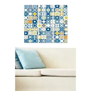 Canvastavla i trä 3-delar 50x70 cm - Mönstrad väggdekoration med geometriska former i blått och gult - Inredning & dekor Snabb leverans