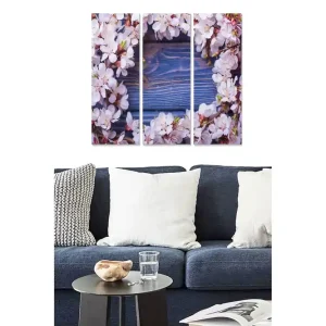 Canvastavla i trä 3-delar 50x70 cm - Blomsterkrans av körsbärsblommor mot en blå bakgrund - Inredning & dekor Endast idag