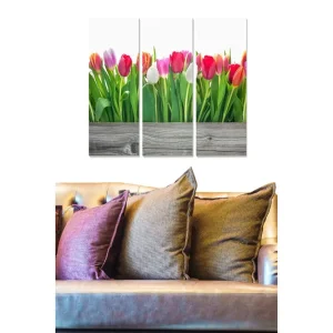 Canvastavla i trä 3-delar 50x70 cm - Färgrik bukett av tulpaner i olika nyanser - Inredning & dekor Handla nu