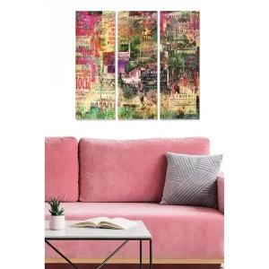 Canvastavla i trä 3-delar 50x70 cm - Färgglad collage av text och mönster - Inredning & dekor Kundfavorit