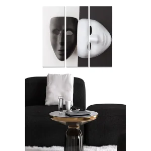 Canvastavla i trä 3-delar 50x70 cm - Svart och vit mask som symboliserar dualitet och identitet - Inredning & dekor Outlet