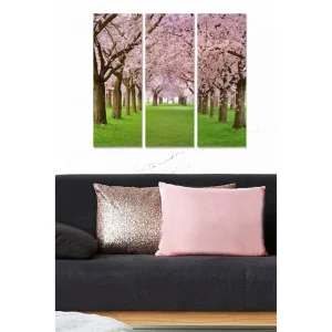 Bästa pris Canvastavla i trä 3-delar 50x70 cm - Vacker allé av körsbärsträd i blomning - Inredning & dekor
