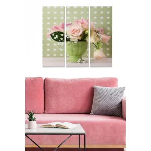Säker betalning Canvastavla i trä 3-delar 50x70 cm - Färgrik bukett av blommor i en grön vas - Inredning & dekor
