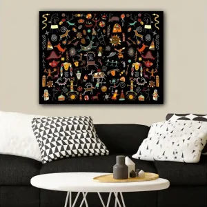 Canvastavla 70x100 cm - Färgglad och lekfull samling av symboler och figurer som representerar natur och kultur - Inredning & dekor Expressleverans