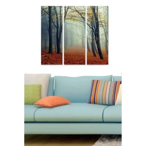 Canvastavla i trä 3-delar 50x70 cm - Dimmig skog med höstfärger och fallna löv - Inredning & dekor Utförsäljning