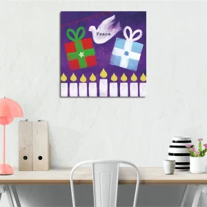 Säker betalning Canvastavla 45x45 cm - Färgglada presenter med en fredsduva i en lekfull komposition - Inredning & dekor