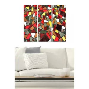Canvastavla i trä 3-delar 50x70 cm - Mosaik komposition med gröna, gula vita former - Inredning & dekor Fynd