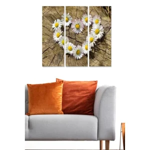 Canvastavla i trä 3-delar 50x70 cm - Hjärtformad samling av prästkragar på en träyta - Inredning & dekor Endast idag