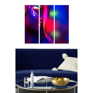Canvastavla i trä 3-delar 50x70 cm - Neonfärgad porträtt av en kvinna med ansiktsmålning - Inredning & dekor risnedsättning