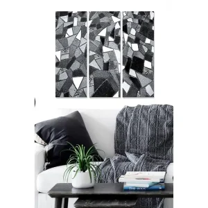 Canvastavla i trä 3-delar 50x70 cm - Abstrakt komposition av geometriska former i svart och vitt - Inredning & dekor Billig