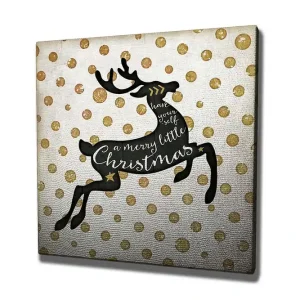 Canvastavla 45x45 cm - Hoppande ren med julhälsning - Inredning & dekor Snabb frakt