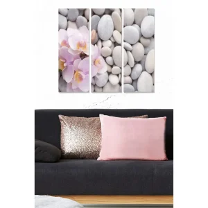 Canvastavla i trä 3-delar 50x70 cm - Ljusrosa orkidéer bland grå stenar - Inredning & dekor I lager