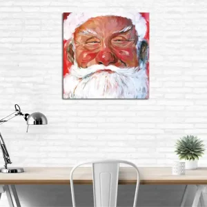 Canvastavla 45x45 cm - Glad jultomte med vit skägg och röd bakgrund - Inredning & dekor Reapris