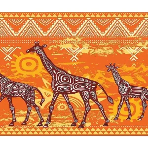 Canvastavla 70x100 cm - Fyra giraffer i en färgglad och stiliserad design - Inredning & dekor Populär