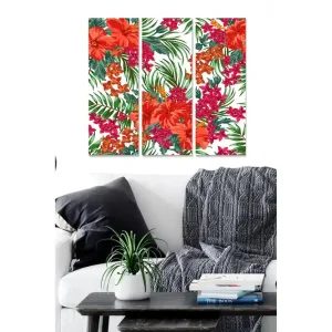 Canvastavla i trä 3-delar 50x70 cm - Färgglad blomsterkomposition med hibiskus och tropiska växter - Inredning & dekor Köp nu