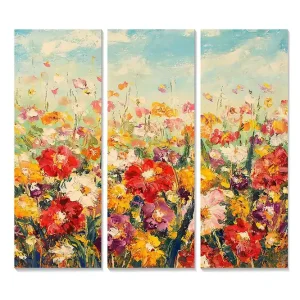 Begränsat erbjudande Canvastavla i trä 3-delar 50x70 cm - Färgrik blomsteräng med varierande blommor - Inredning & dekor