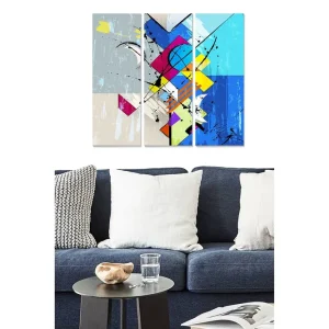 Begränsat antal Canvastavla i trä 3-delar 50x70 cm - Abstrakt komposition med geometriska former i starka färger - Inredning & dekor