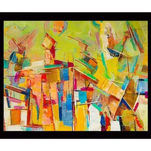 Begränsat antal Inramad Canvastavla i trä - 41x56 cm - Abstrakt komposition med färgglada geometriska former - Inredning & dekor