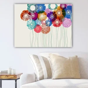 Sista chansen Canvastavla 70x100 cm - Färgglada blommor i olika former och storlekar som sträcker sig mot toppen av tavlan - Inredning & dekor