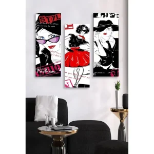 Billig Canvastavla i trä 3-delar 50x70 cm - Stilfulla kvinnor i mode med färgglada detaljer - Inredning & dekor